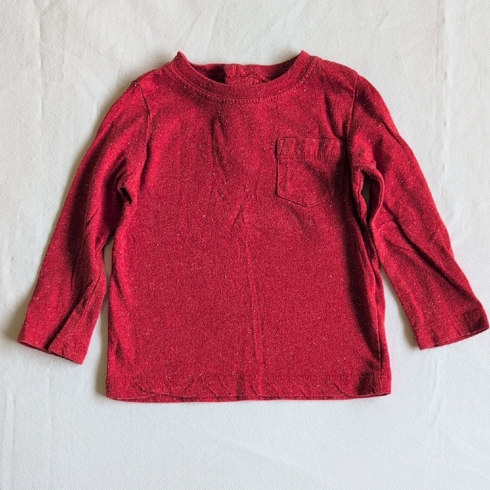 joe fresh basic speckle long sleeve pocket shirt orange red 6-12 months baby